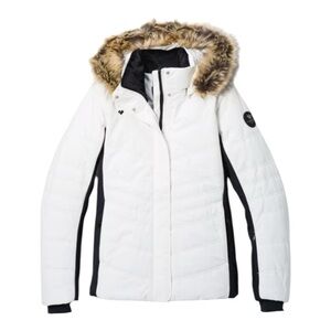 OBERMEYER TUSCANY II WHITE & BLACK SKI JACKET w/FAUX FUR TRIM HOOD SIZE 8 NWT